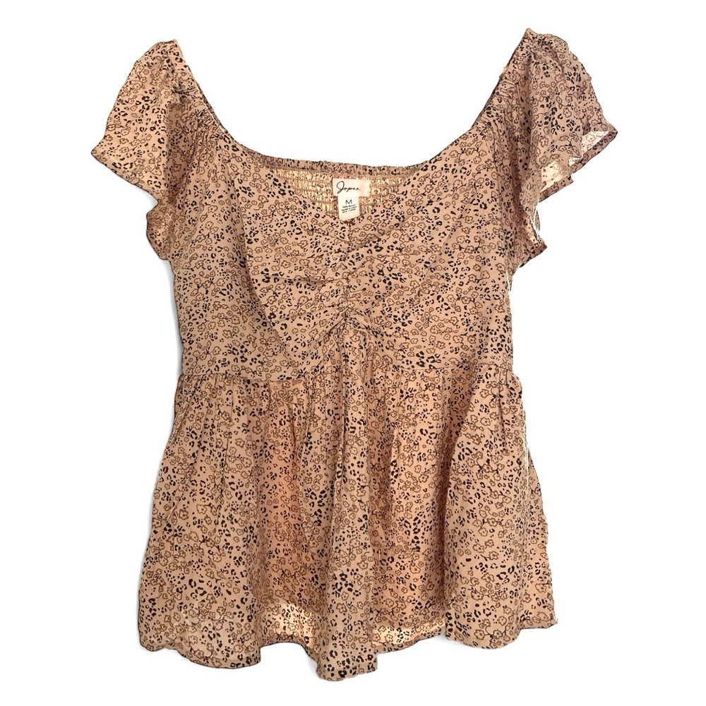 JAPNA leopard print V-Neck Flutter Sleeve blouse with smocking medium
